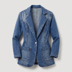 Women's Fitted Denim Blazer Jacket – Single Button
