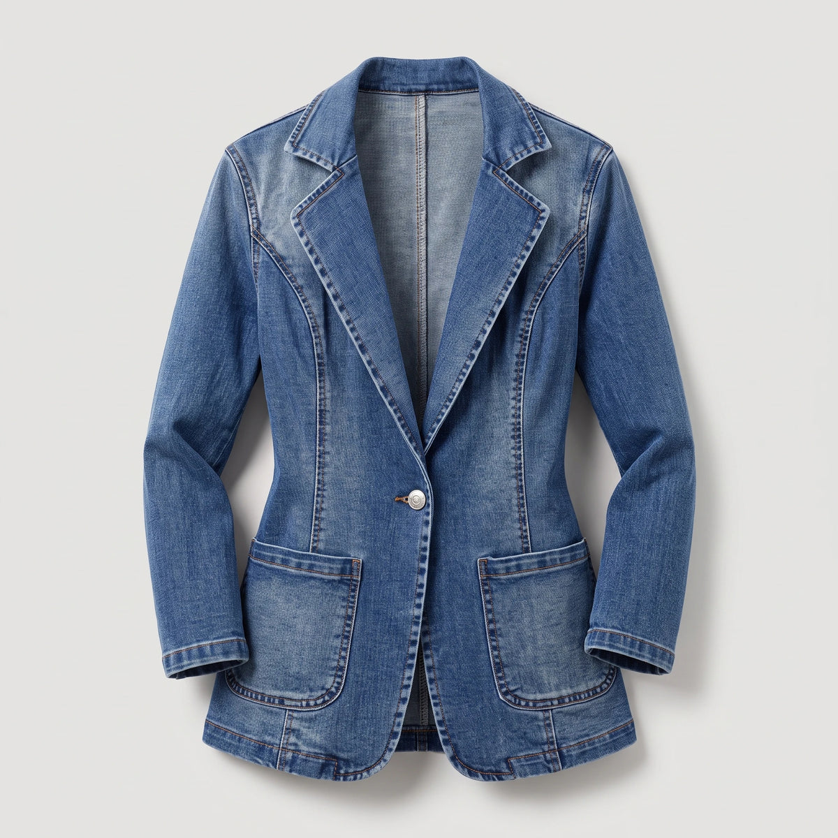 Women's Fitted Denim Blazer Jacket – Single Button