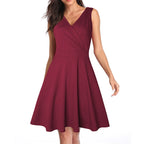 Women's Floral Midi Dress - V-Neck Sleeveless A-Line