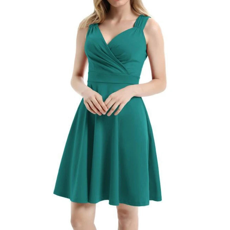 Women's Floral Midi Dress - V-Neck Sleeveless A-Line