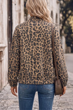 Women's Leopard Print Bomber Jacket – Snap-Button Front