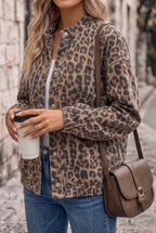Women's Leopard Print Bomber Jacket – Snap-Button Front