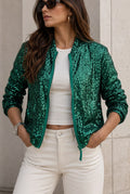 Women's Sequin Bomber Jacket – Zip Front