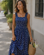 Women's Square Neck Midi Dress - A-Line with Ruffled Straps