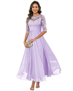 Women's Lace & Chiffon Evening Dress - 3/4 Sleeve A-Line