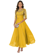 Women's Lace & Chiffon Evening Dress - 3/4 Sleeve A-Line