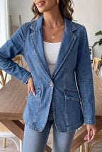 Women's Fitted Denim Blazer Jacket – Single Button