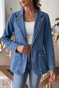 Women's Fitted Denim Blazer Jacket – Single Button