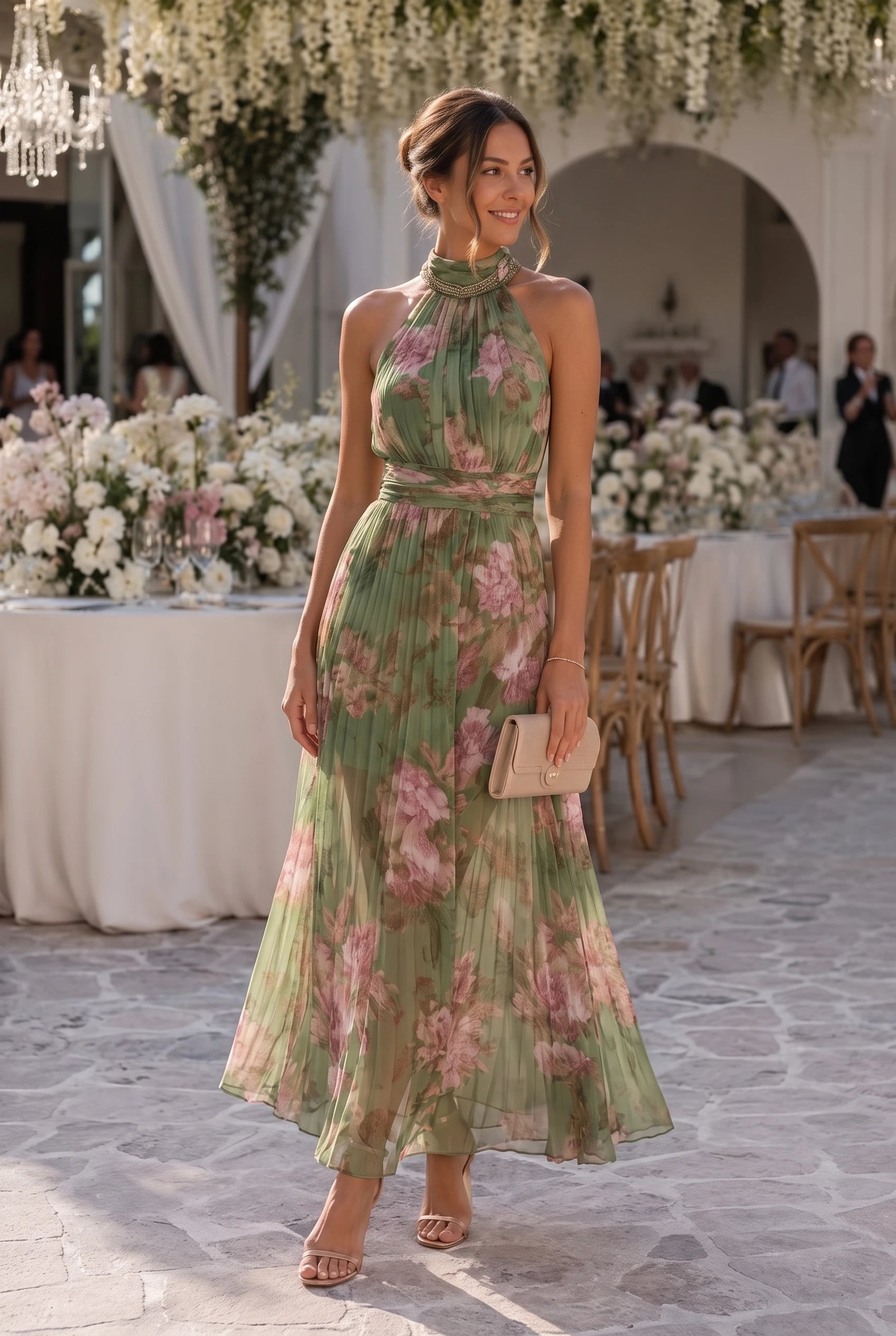 Women's Floral Halter Maxi Dress – Wedding Guest