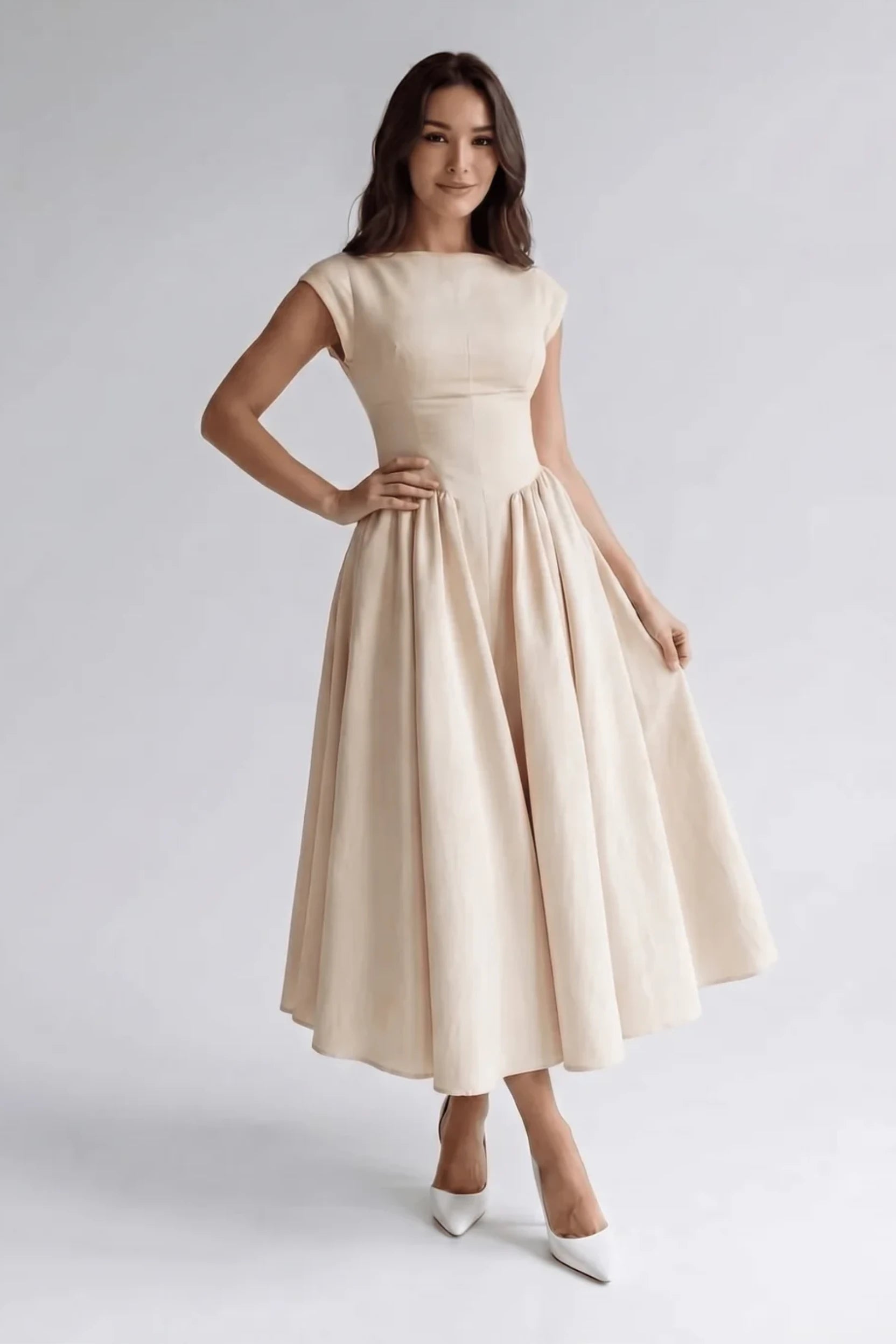 Women's Flutter Sleeve A-Line Midi Dress