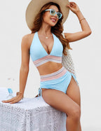 High-Waist Bikini Set - V-Neck Tummy Control
