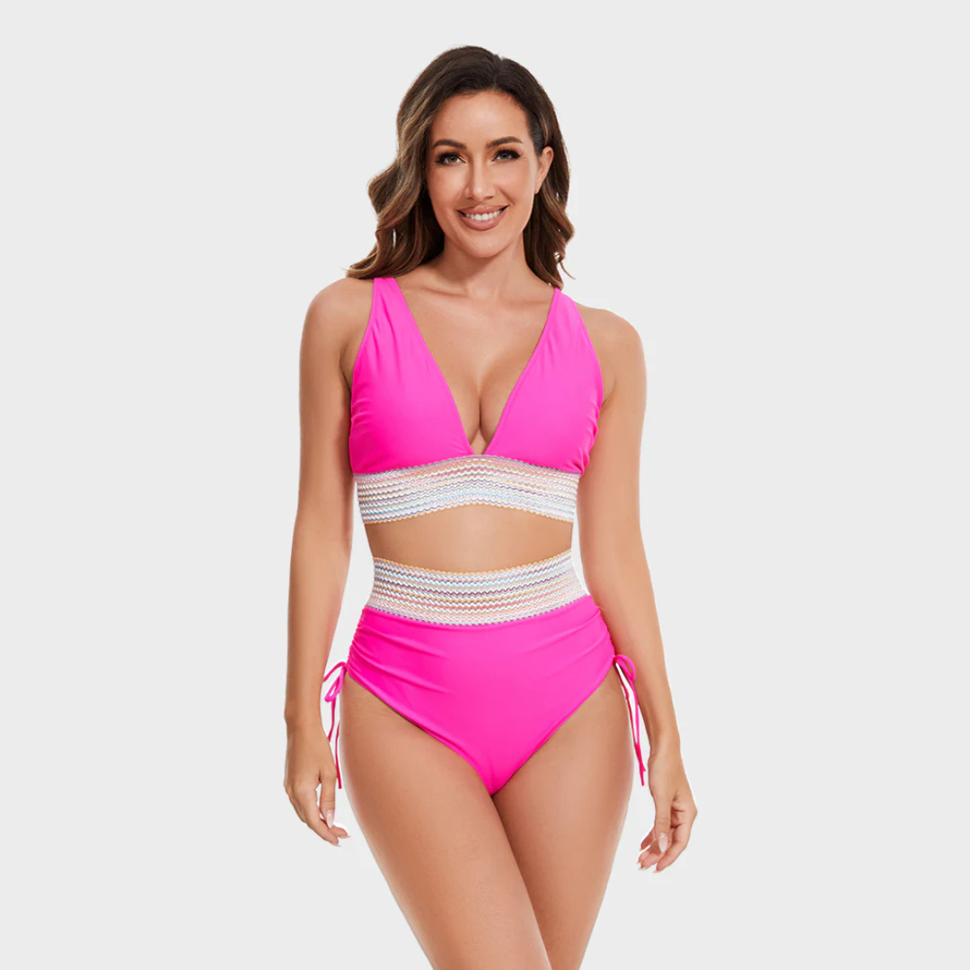High-Waist Bikini Set - V-Neck Tummy Control