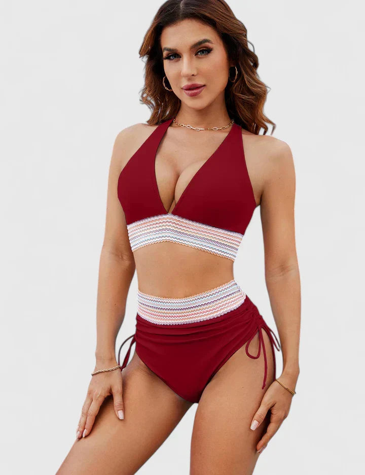 High-Waist Bikini Set - V-Neck Tummy Control