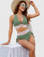 High-Waist Bikini Set - V-Neck Tummy Control