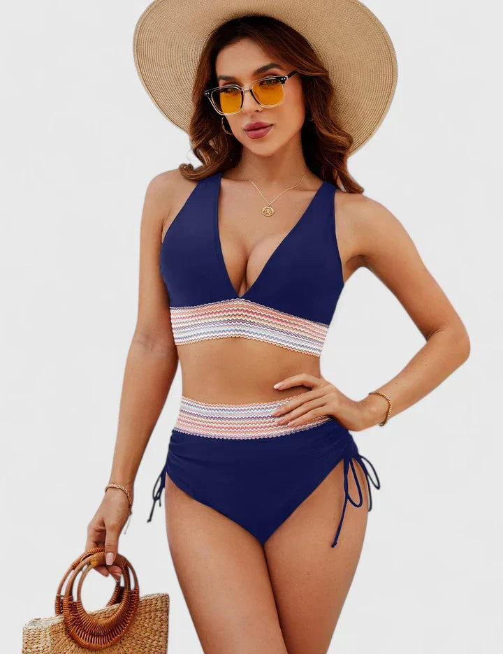 High-Waist Bikini Set - V-Neck Tummy Control