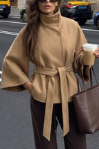 Women's High Collar Cape Coat – Adjustable Belt
