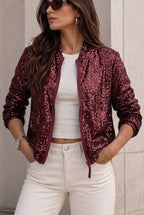 Women's Sequin Bomber Jacket – Zip Front