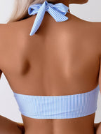 Striped Halter Bikini Set - Crossed Straps Elastic Fit