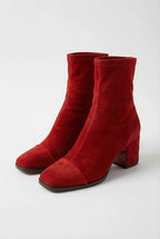 Women's Suede Boots - Square Toe Heeled