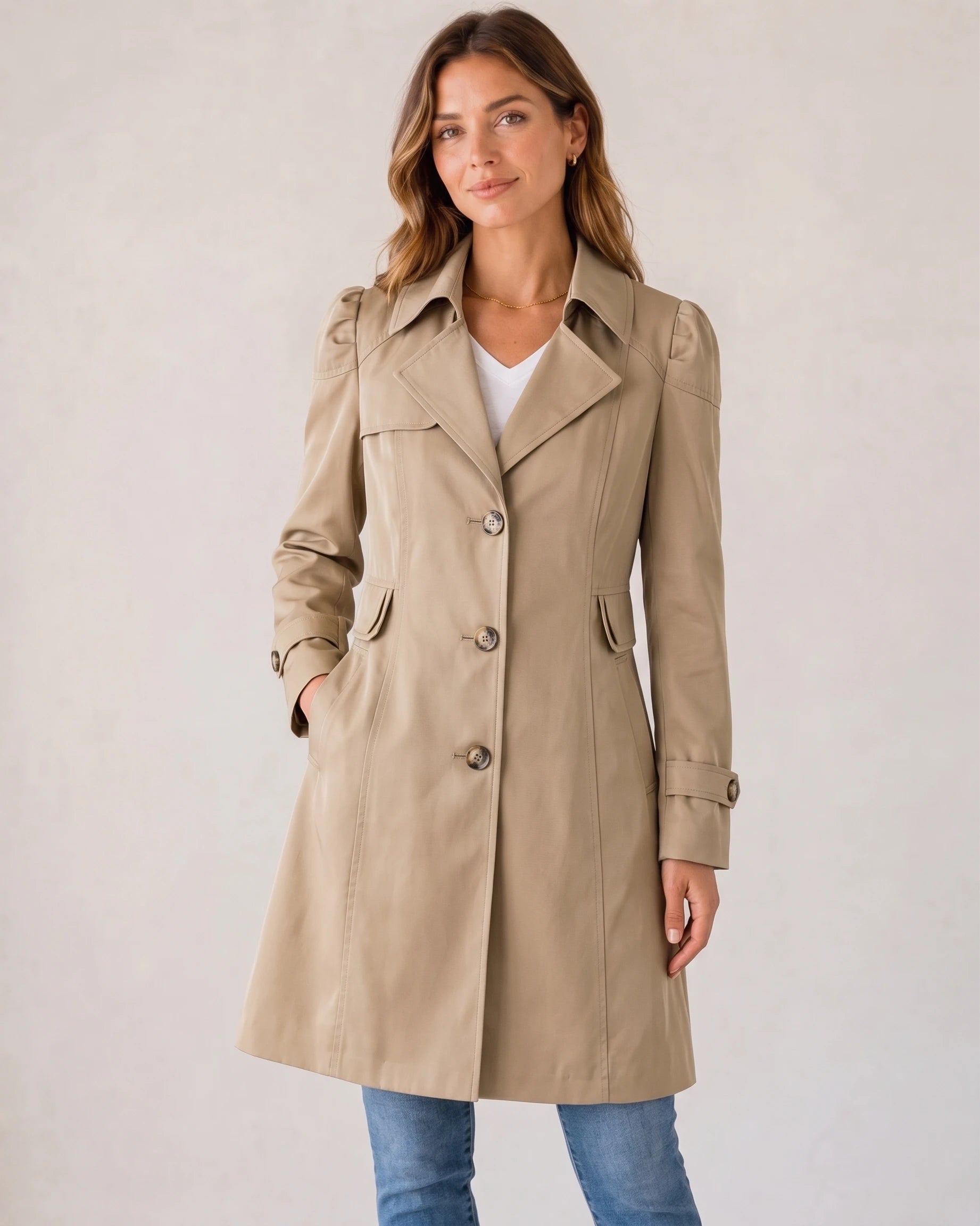 Women’s Tailored Trench Coat – Short Buttoned
