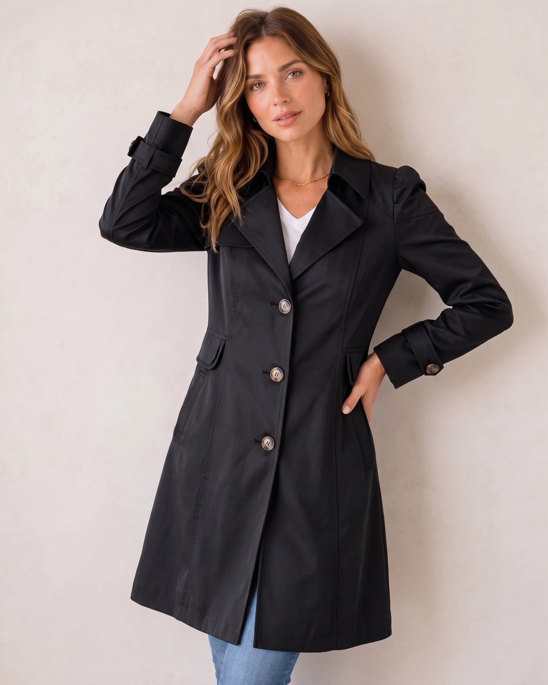 Women’s Tailored Trench Coat – Short Buttoned