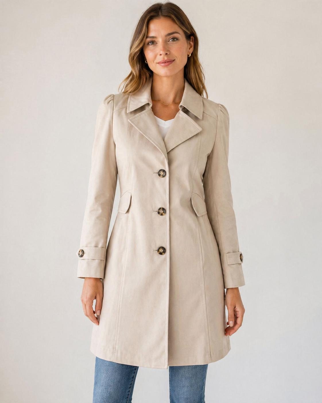 Women’s Tailored Trench Coat – Short Buttoned