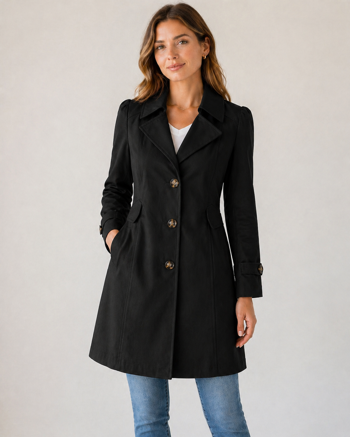 Women’s Tailored Trench Coat – Short Buttoned