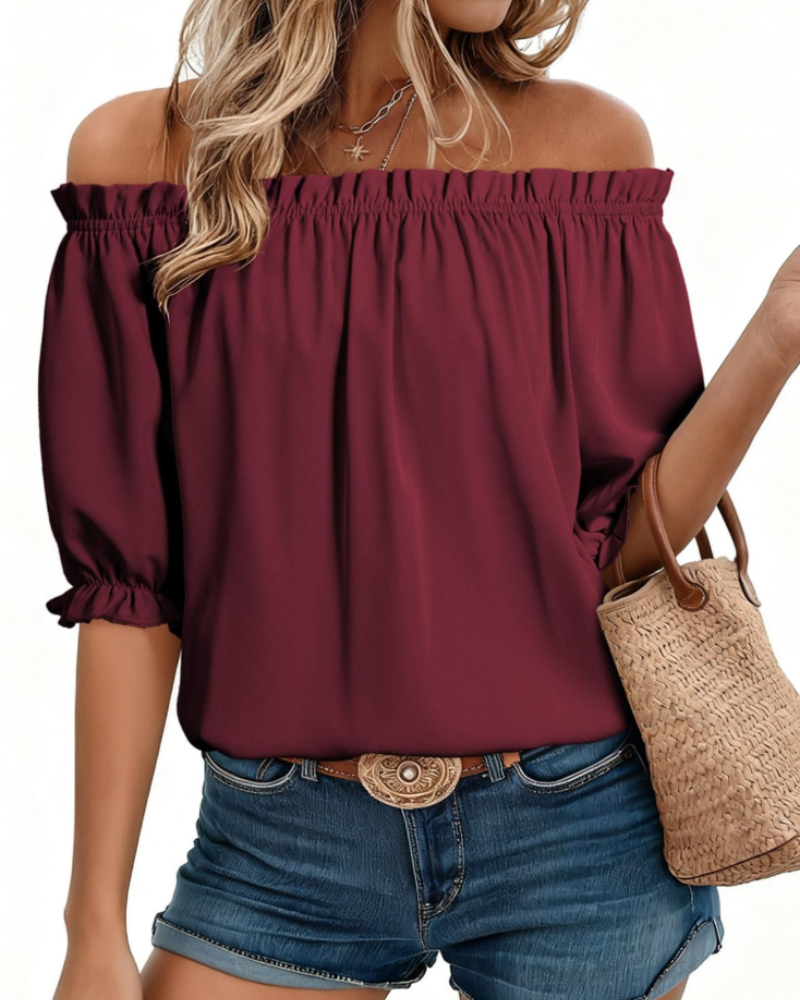 Women's Off-Shoulder Blouse - Puff Sleeve Summer Top