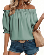 Women's Off-Shoulder Blouse - Puff Sleeve Summer Top