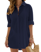 Women's Beach Cover-Up Dress - Lightweight Long Sleeve