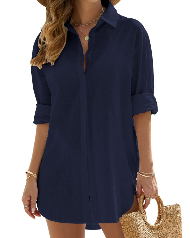 Women's Beach Cover-Up Dress - Lightweight Long Sleeve