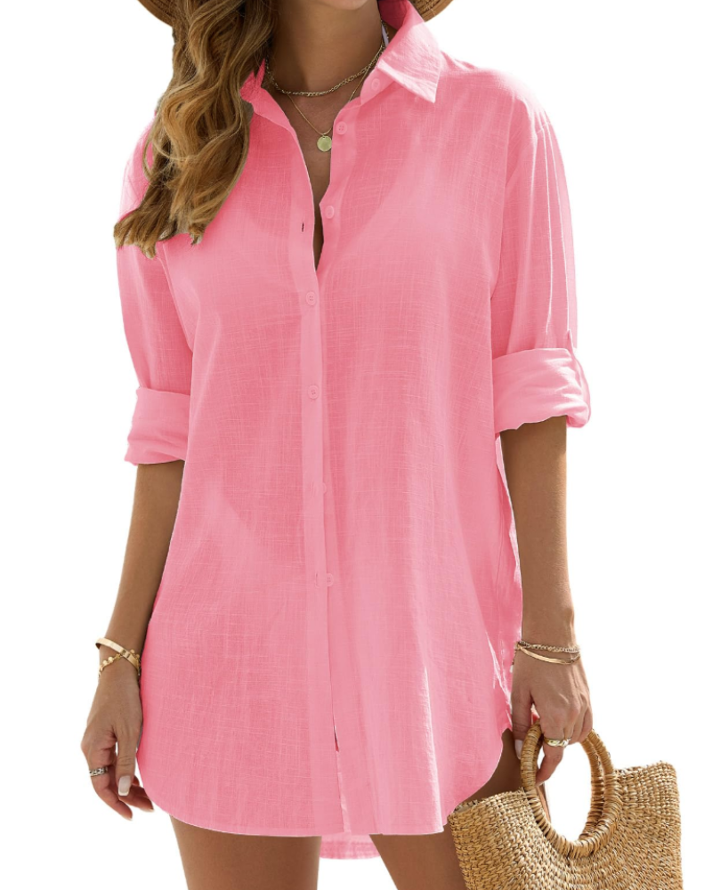 Women's Beach Cover-Up Dress - Lightweight Long Sleeve