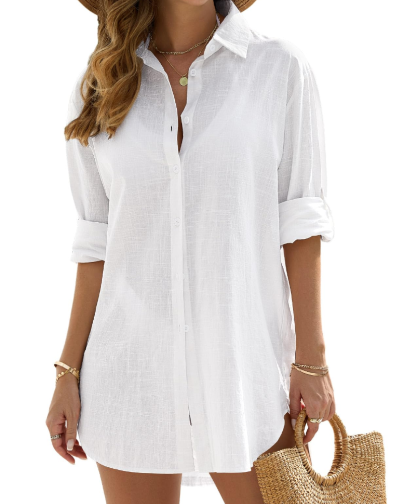 Women's Beach Cover-Up Dress - Lightweight Long Sleeve