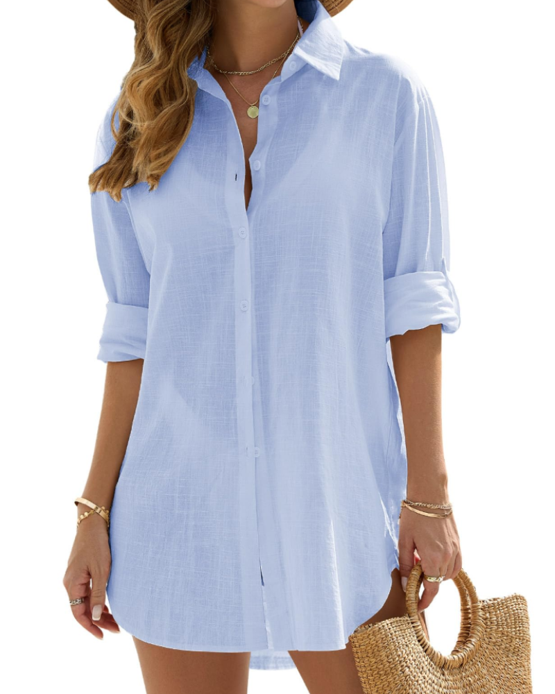 Women's Beach Cover-Up Dress - Lightweight Long Sleeve