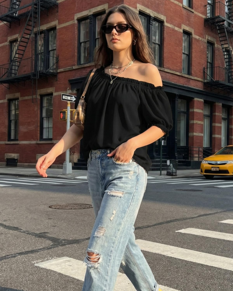Women's Off-Shoulder Blouse - Puff Sleeve Summer Top