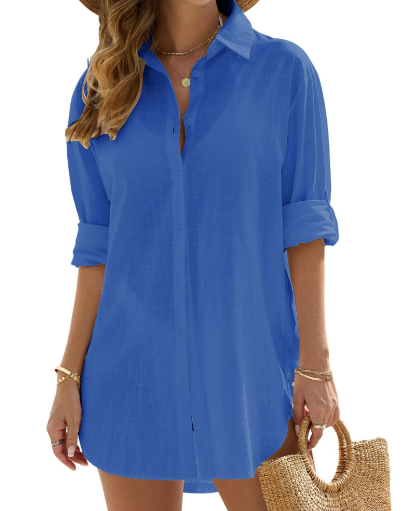 Women's Beach Cover-Up Dress - Lightweight Long Sleeve