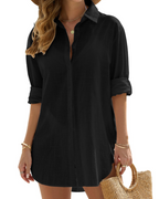 Women's Beach Cover-Up Dress - Lightweight Long Sleeve