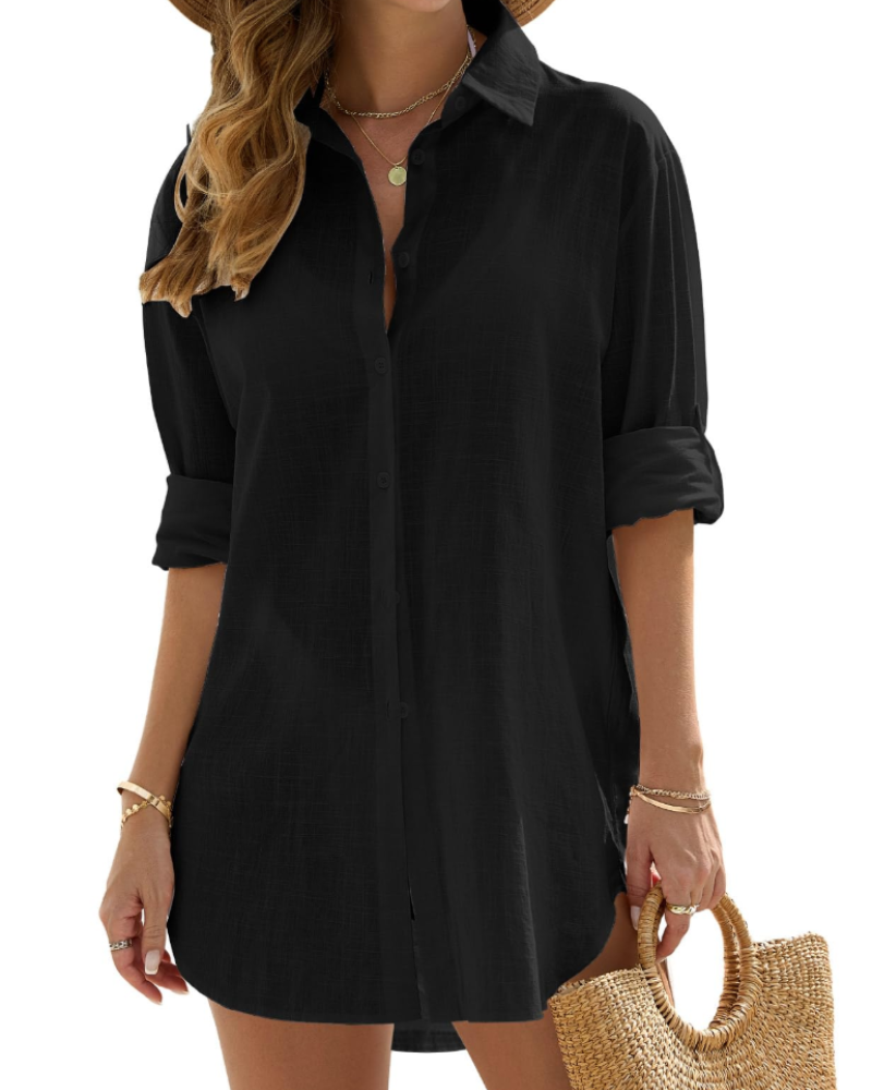 Women's Beach Cover-Up Dress - Lightweight Long Sleeve