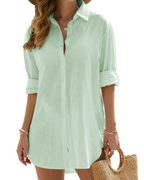 Women's Beach Cover-Up Dress - Lightweight Long Sleeve