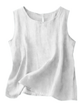 Women's Cotton Linen Tank Top - Lightweight Sleeveless Round Neck