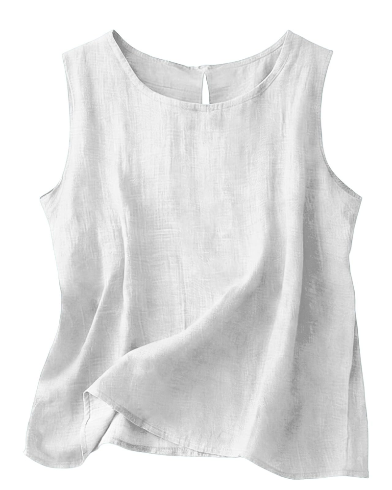 Women's Cotton Linen Tank Top - Lightweight Sleeveless Round Neck