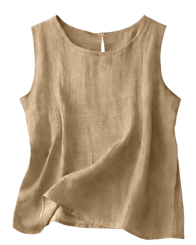 Women's Cotton Linen Tank Top - Lightweight Sleeveless Round Neck
