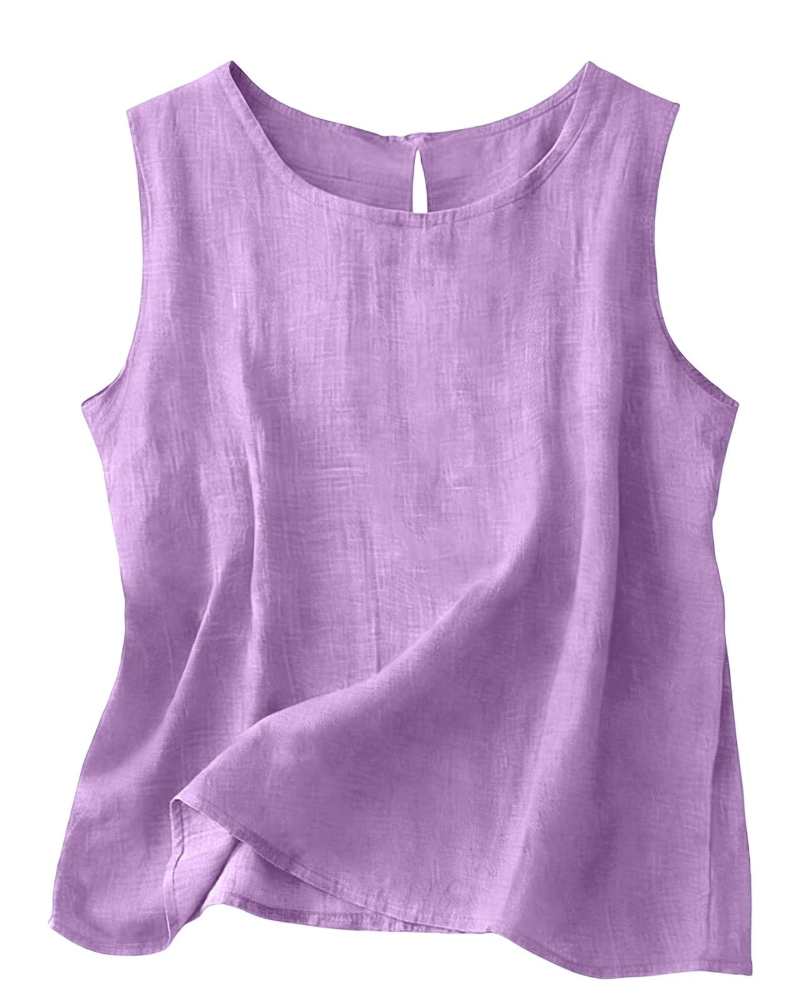 Women's Cotton Linen Tank Top - Lightweight Sleeveless Round Neck