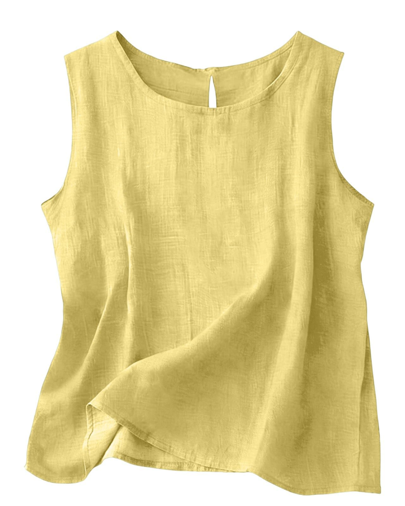 Women's Cotton Linen Tank Top - Lightweight Sleeveless Round Neck