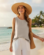 Women's Cotton Linen Tank Top - Lightweight Sleeveless Round Neck