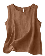 Women's Cotton Linen Tank Top - Lightweight Sleeveless Round Neck