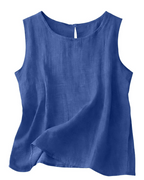 Women's Cotton Linen Tank Top - Lightweight Sleeveless Round Neck