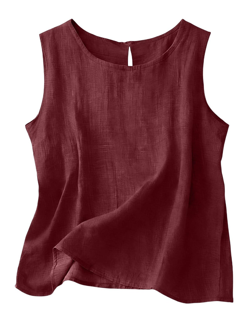 Women's Cotton Linen Tank Top - Lightweight Sleeveless Round Neck