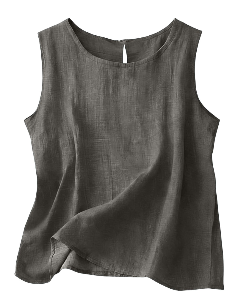 Women's Cotton Linen Tank Top - Lightweight Sleeveless Round Neck