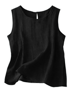 Women's Cotton Linen Tank Top - Lightweight Sleeveless Round Neck